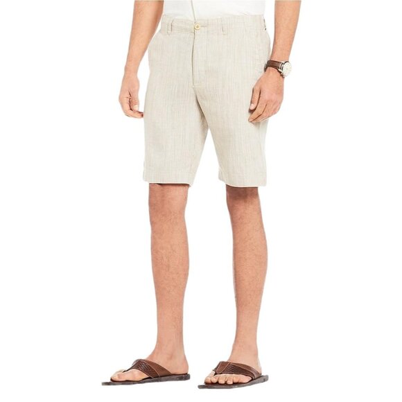 Tommy Bahama Men's Small Stone Khaki Harbor Herringbone 10" Linen Blend Shorts - Picture 8 of 9